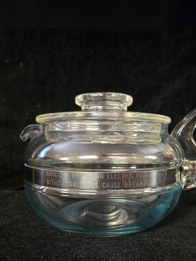 Pyrex Flameware Glass Teapot w/ Metal Band & Lid